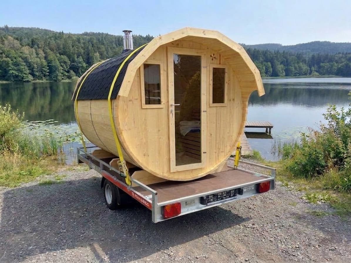 Mobile Fasssauna mit Holzofen für 4-6 Personen